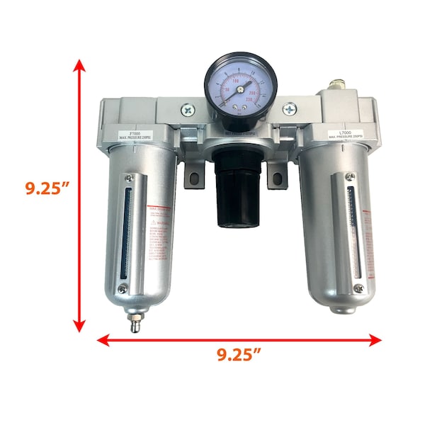 1/2 NPT HEAVY DUTY 3 Stages Filter Regulator Lubricator Oiler Combo (MANUAL DRAIN)